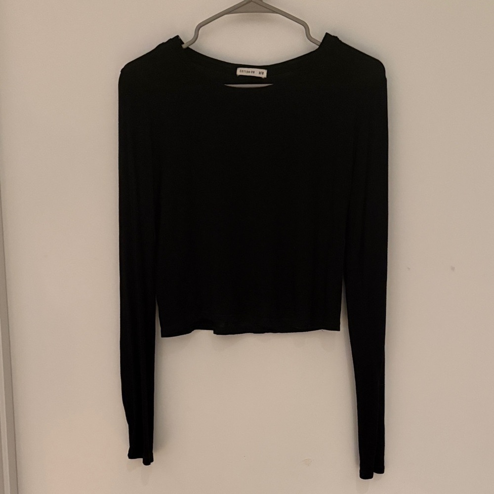 Cotton On Basic Cropped Black Long Sleeve T-Shirt